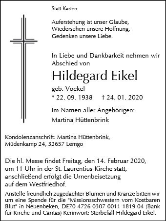 Erinnerungsbild für Hildegard Eikel