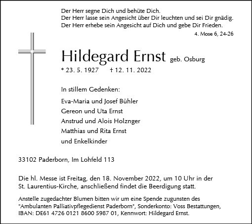 Erinnerungsbild für Hildegard Ernst