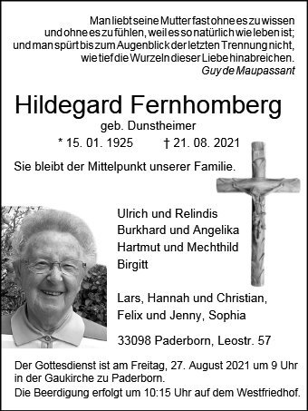 Erinnerungsbild für Hildegard Fernhomberg