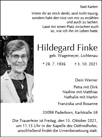 Erinnerungsbild für Hildegard Finke