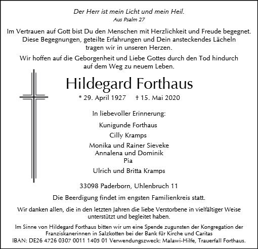 Erinnerungsbild für Hildegard Forthaus