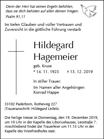 Erinnerungsbild für Hildegard Hagemeier