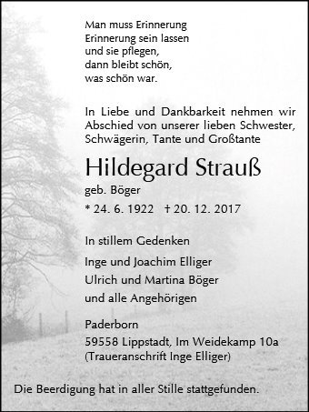 Erinnerungsbild für Hildegard Strauß