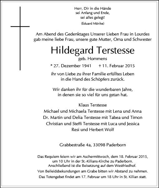 Erinnerungsbild für Hildegard Terstesse