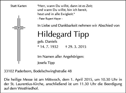 Erinnerungsbild für Hildegard Tipp