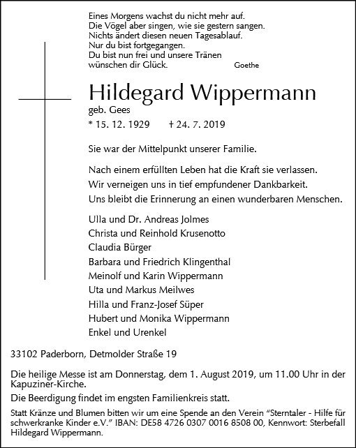 Erinnerungsbild für Hildegard Wippermann