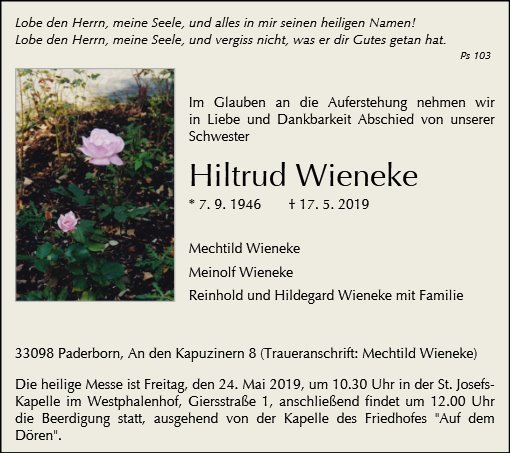 Erinnerungsbild für Hiltrud Wieneke