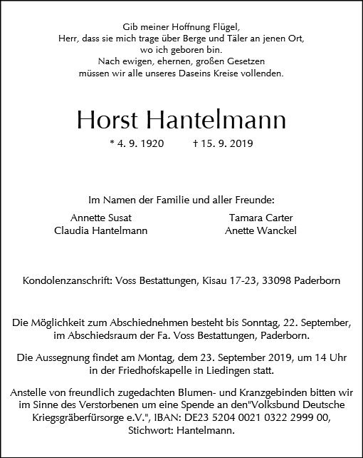 Erinnerungsbild für Horst Hantelmann