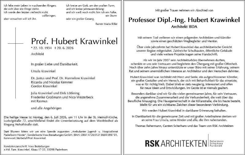 Profilbild von Prof. Dipl-Ing. Hubert Krawinkel