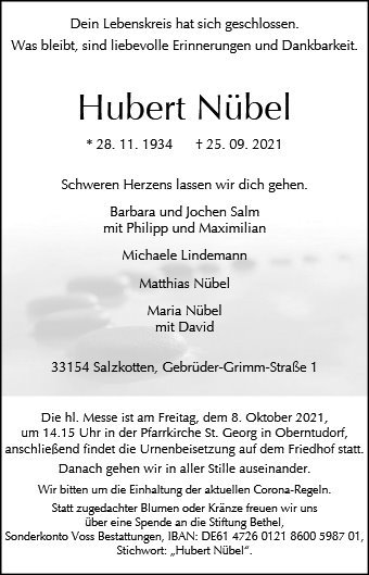 Erinnerungsbild für Hubert Nübel