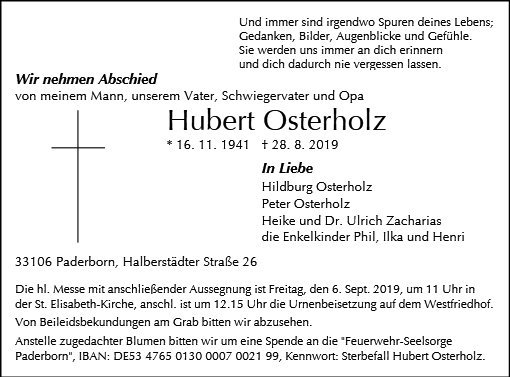 Erinnerungsbild für Hubert Osterholz