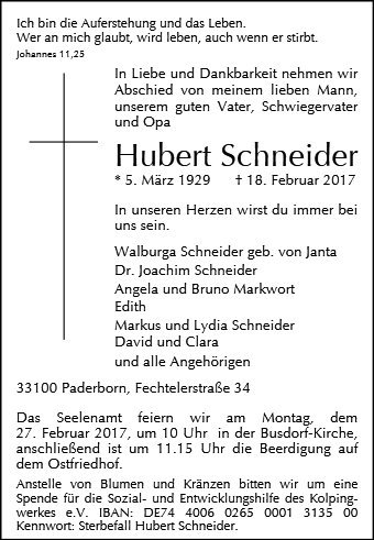 Erinnerungsbild für Hubert Schneider