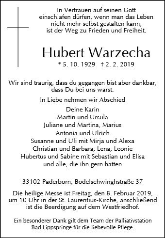Erinnerungsbild für Hubert Warzecha
