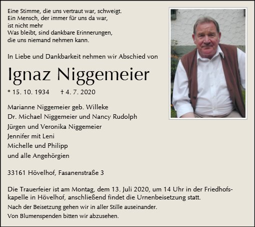 Erinnerungsbild für Ignaz Niggemeier