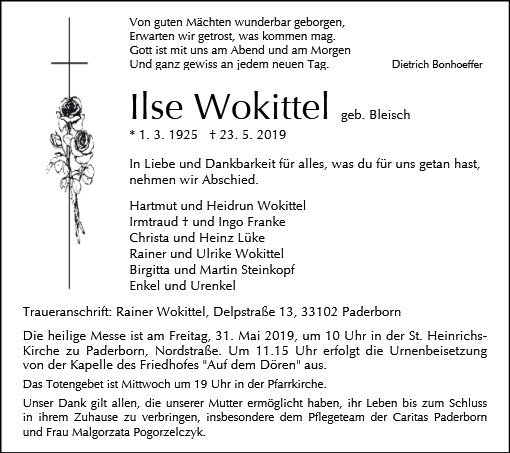 Erinnerungsbild für Ilse Wokittel