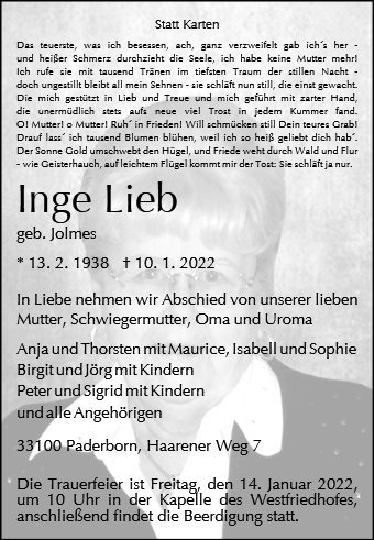 Erinnerungsbild für Inge Lieb
