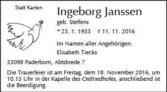 Erinnerungsbild für Ingeborg Janssen