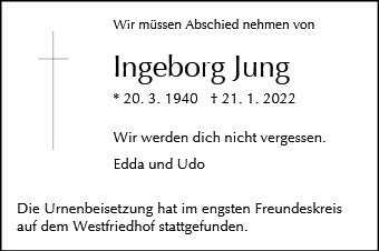Erinnerungsbild für Ingeborg Jung