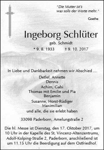 Erinnerungsbild für Ingeborg Schlüter