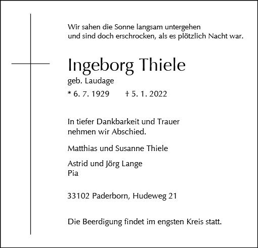 Erinnerungsbild für Ingeborg Thiele