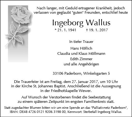 Erinnerungsbild für Ingeborg Wallus