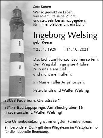 Erinnerungsbild für Ingeborg Welsing