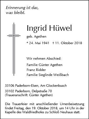 Erinnerungsbild für Ingrid Hüwel