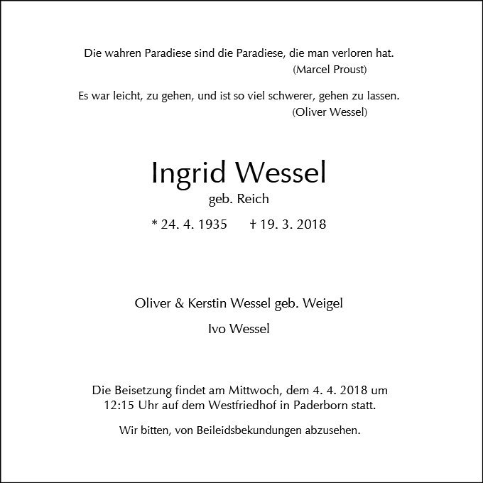 Erinnerungsbild für Ingrid Wessel