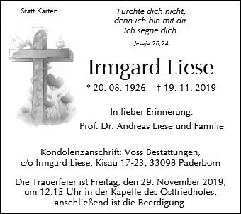 Erinnerungsbild für Irmgard Liese