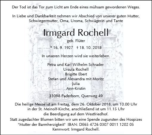 Erinnerungsbild für Irmgard Rochell