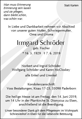 Erinnerungsbild für Irmgard Schröder
