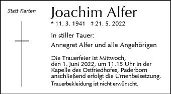 Erinnerungsbild für Joachim Alfer