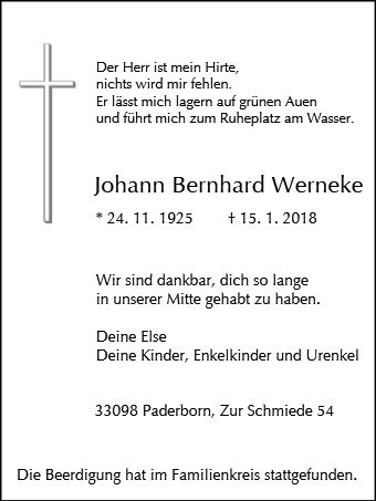 Erinnerungsbild für Johann Bernhard Werneke