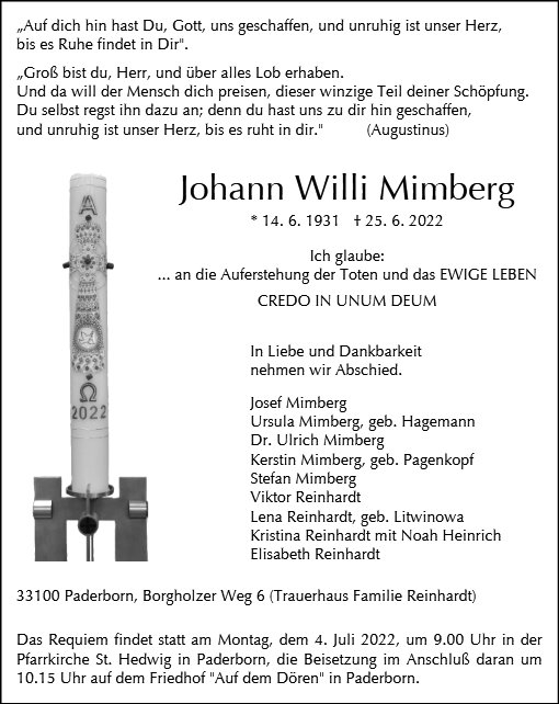 Erinnerungsbild für Johann Willi Mimberg