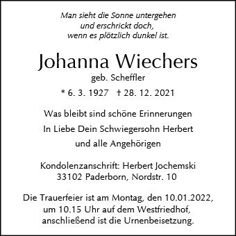 Erinnerungsbild für Johanna Wiechers
