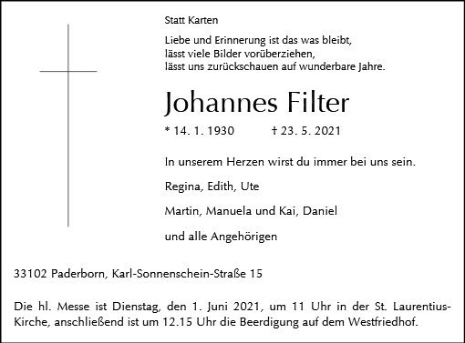 Erinnerungsbild für Johannes Filter