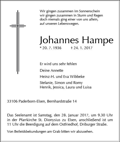 Erinnerungsbild für Johannes Hampe