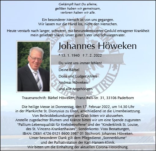 Erinnerungsbild für Johannes Höweken