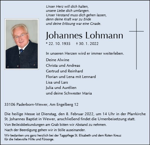 Erinnerungsbild für Johannes Lohmann