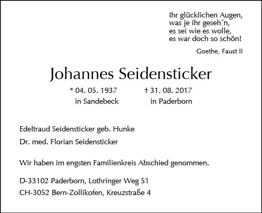 Erinnerungsbild für Johannes Seidensticker