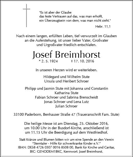 Erinnerungsbild für Josef Breimhorst