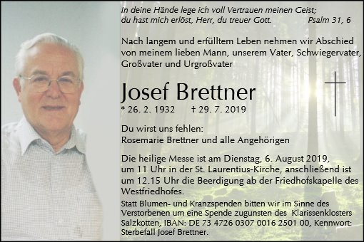 Erinnerungsbild für Josef Brettner