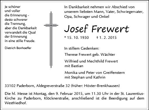 Erinnerungsbild für Josef Frewert