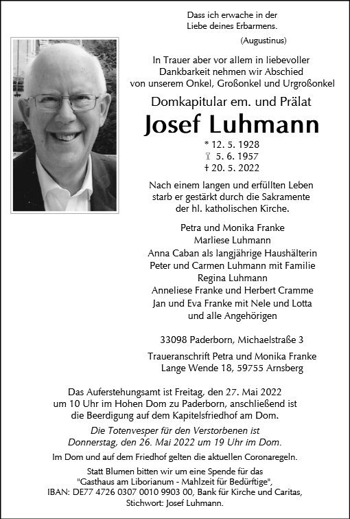 Erinnerungsbild für Prälat Josef Luhmann