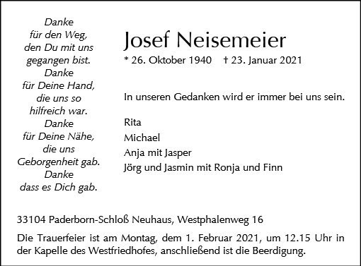 Erinnerungsbild für Josef Neisemeier