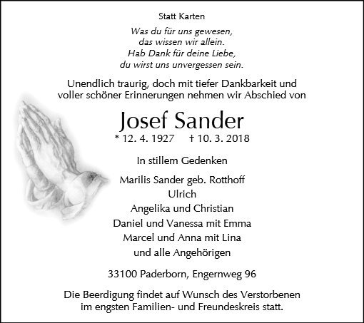 Erinnerungsbild für Josef Sander