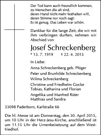 Erinnerungsbild für Josef Schreckenberg