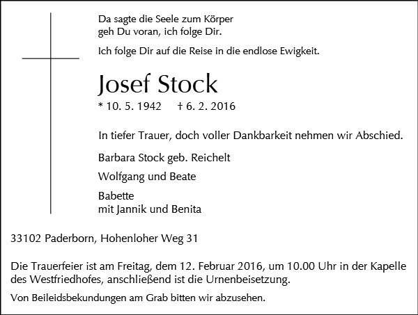 Erinnerungsbild für Josef Stock