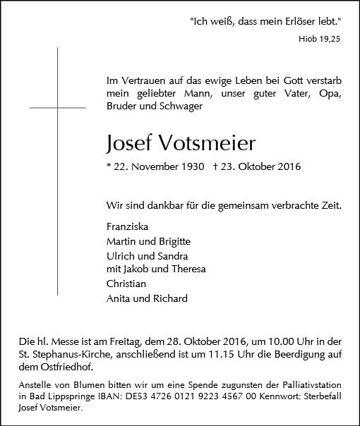 Erinnerungsbild für Josef Votsmeier