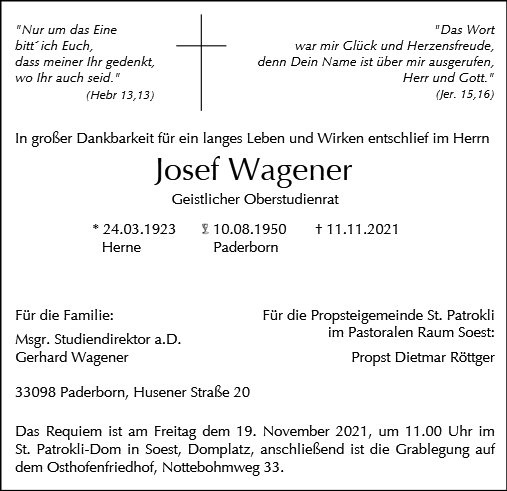 Erinnerungsbild für Josef Wagener
